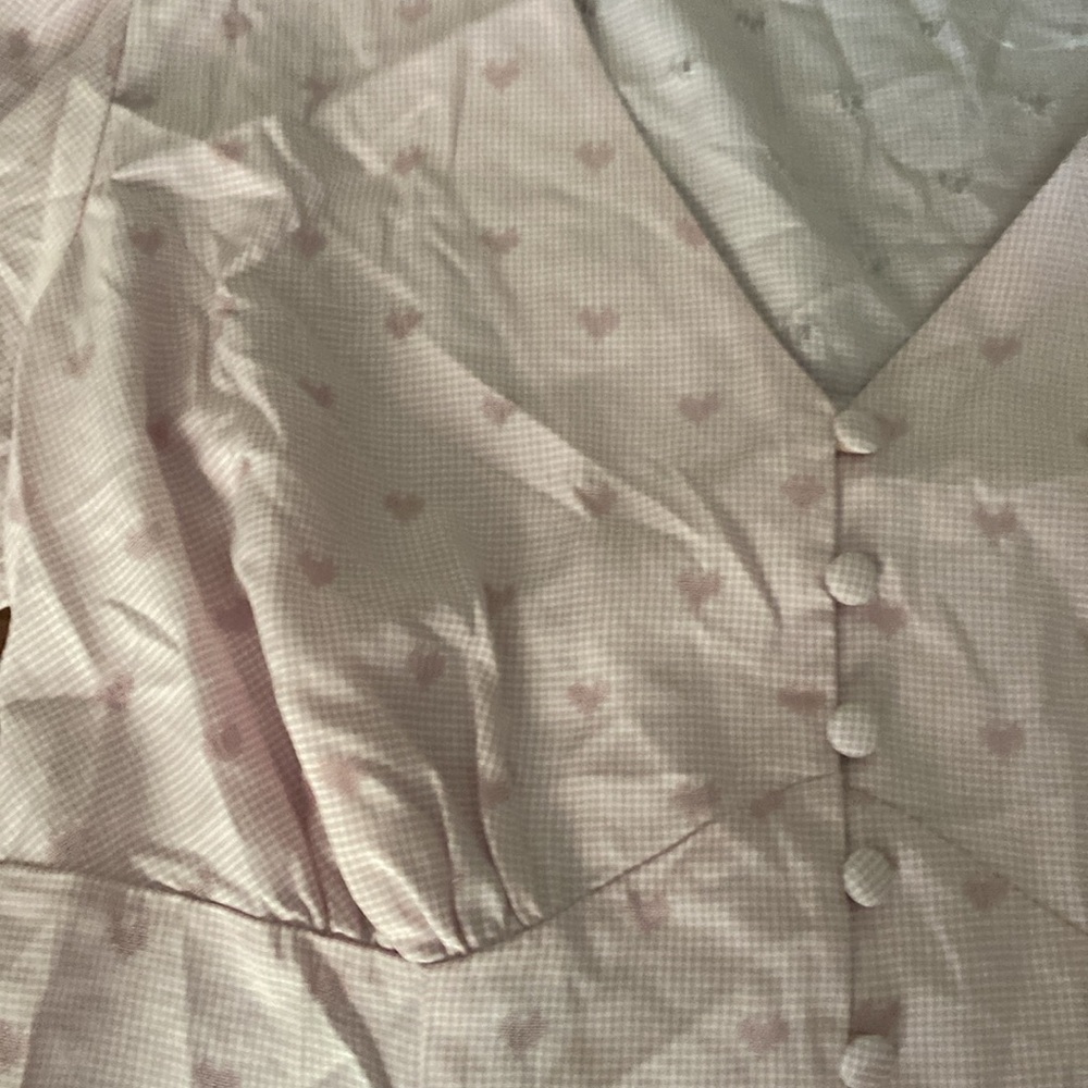 Unique Vintage dusty rose heart puff sleeve top size medium (6-8) - Picture 3 of 9